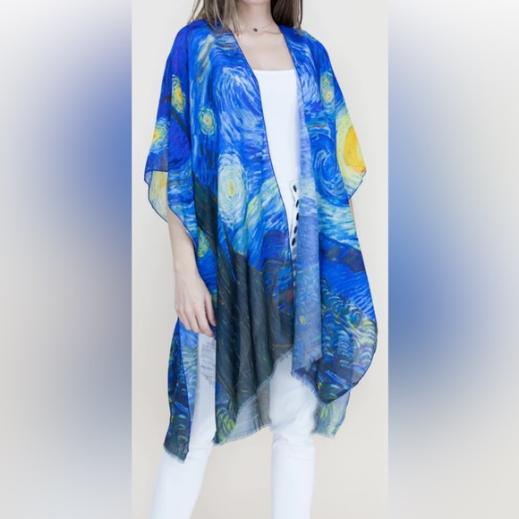NWT Museum Art Ruana Rhuana Kimono Cover-Up OS “Starry Night” - Picture 2 of 11
